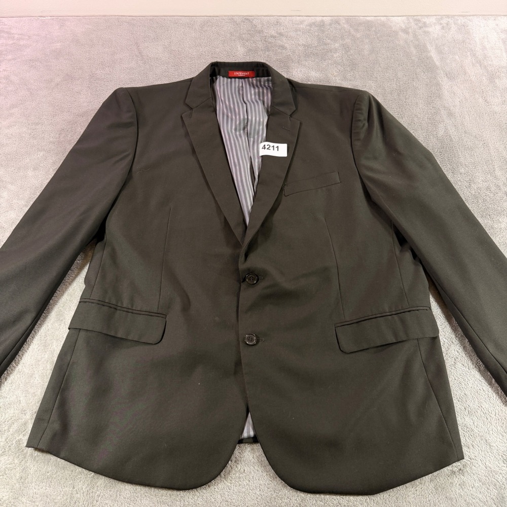 Statement Blazer Men 50 R Olive Green Platinum Wool Suit Jacket Two Button Vent